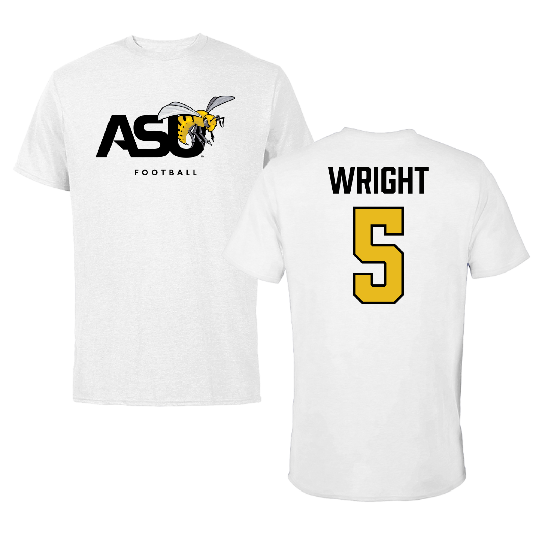Alabama State University Football White ASU Tee - #5 Taco Wright