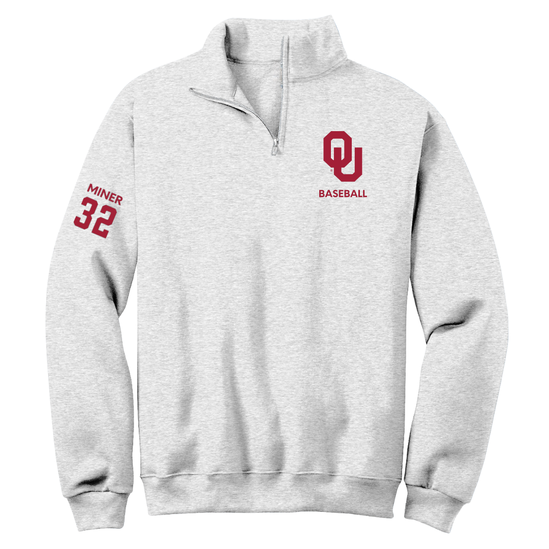 University of Oklahoma Baseball Light Gray Quarter-Zip - #32 Jace Miner