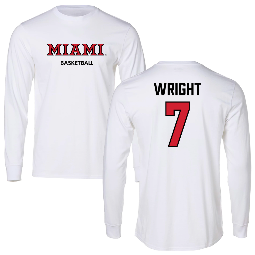 Miami University (Ohio) Basketball (M) White Performance Long Sleeve - #7 Ethan Wright