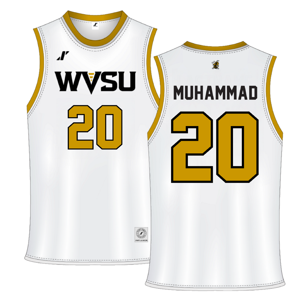 West Virginia State University White Basketball Jersey - #20 Dream Muhammad