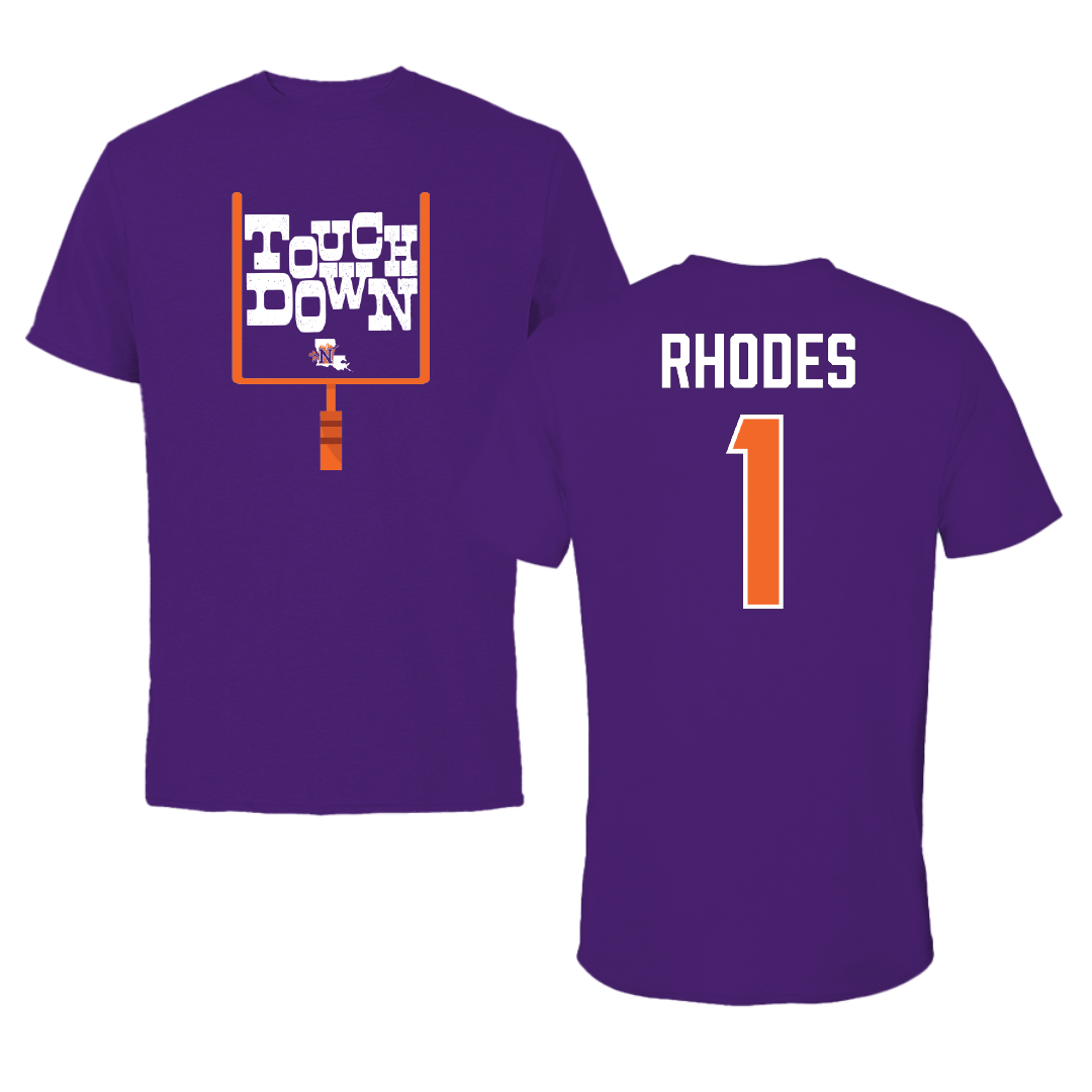 Northwestern State University Football Purple Touchdown Tee - #1 Dylan Rhodes