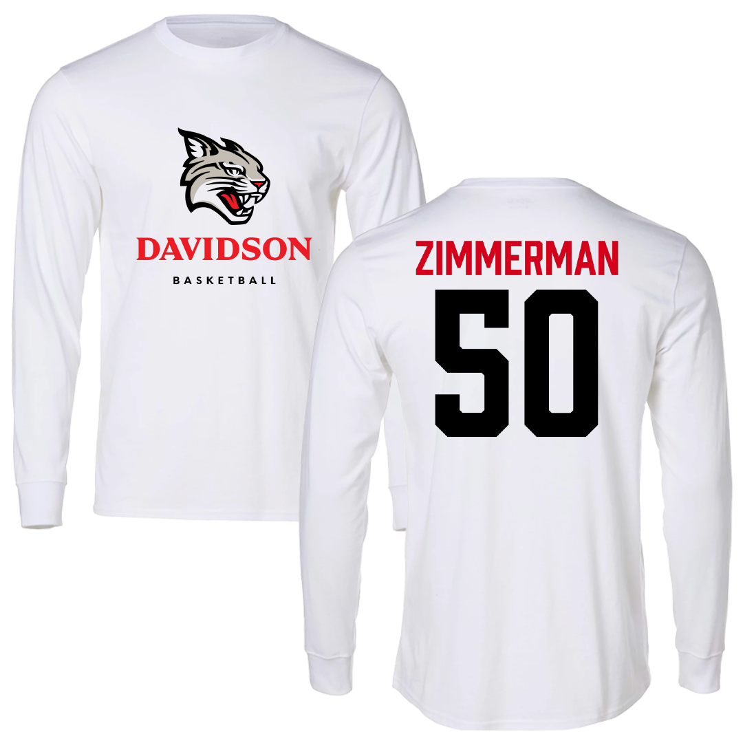 Davidson College Basketball White Performance Long Sleeve - #50 Luke Zimmerman