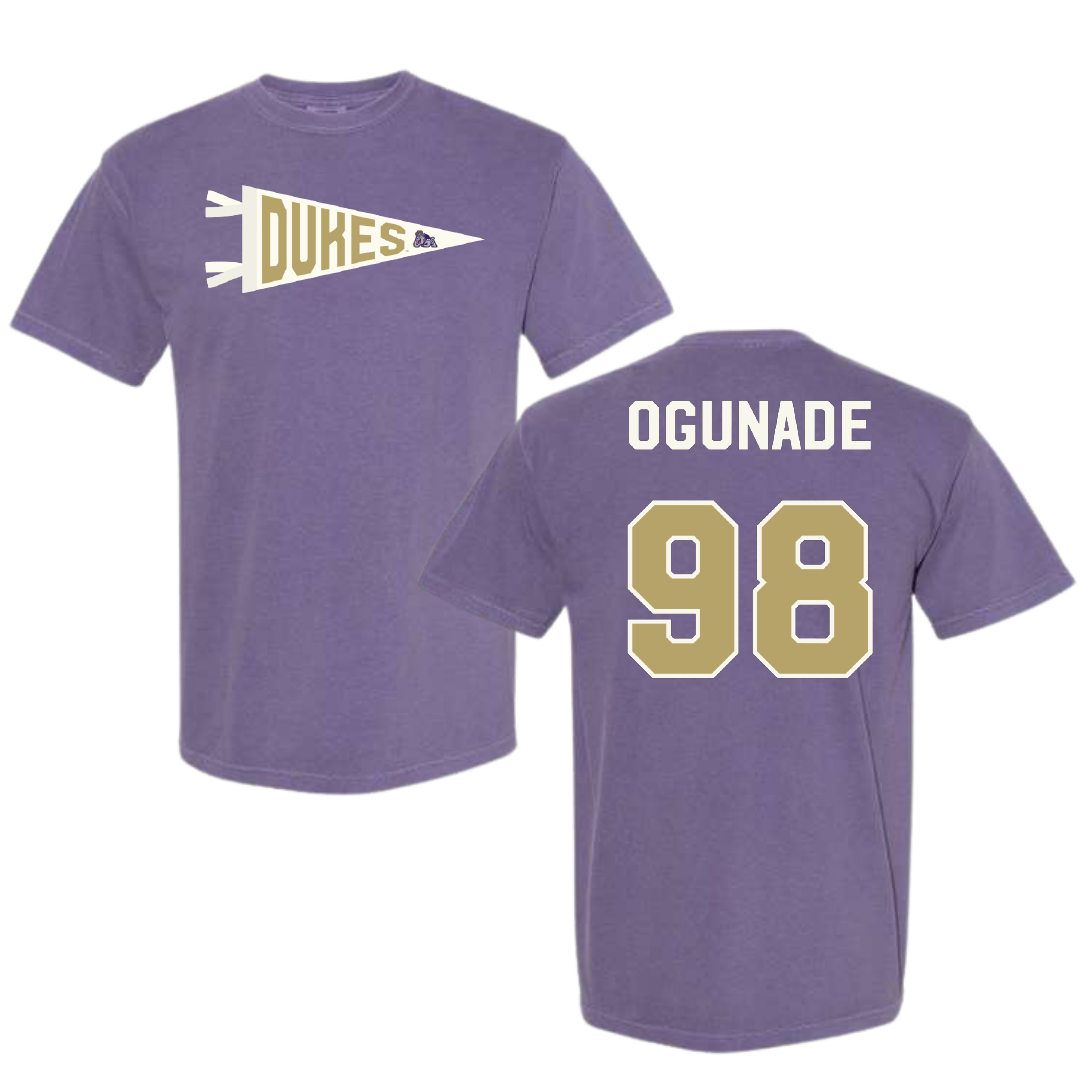 James Madison University Football Purple Pennant Comfort Colors Tee - #98 Samson Ogunade