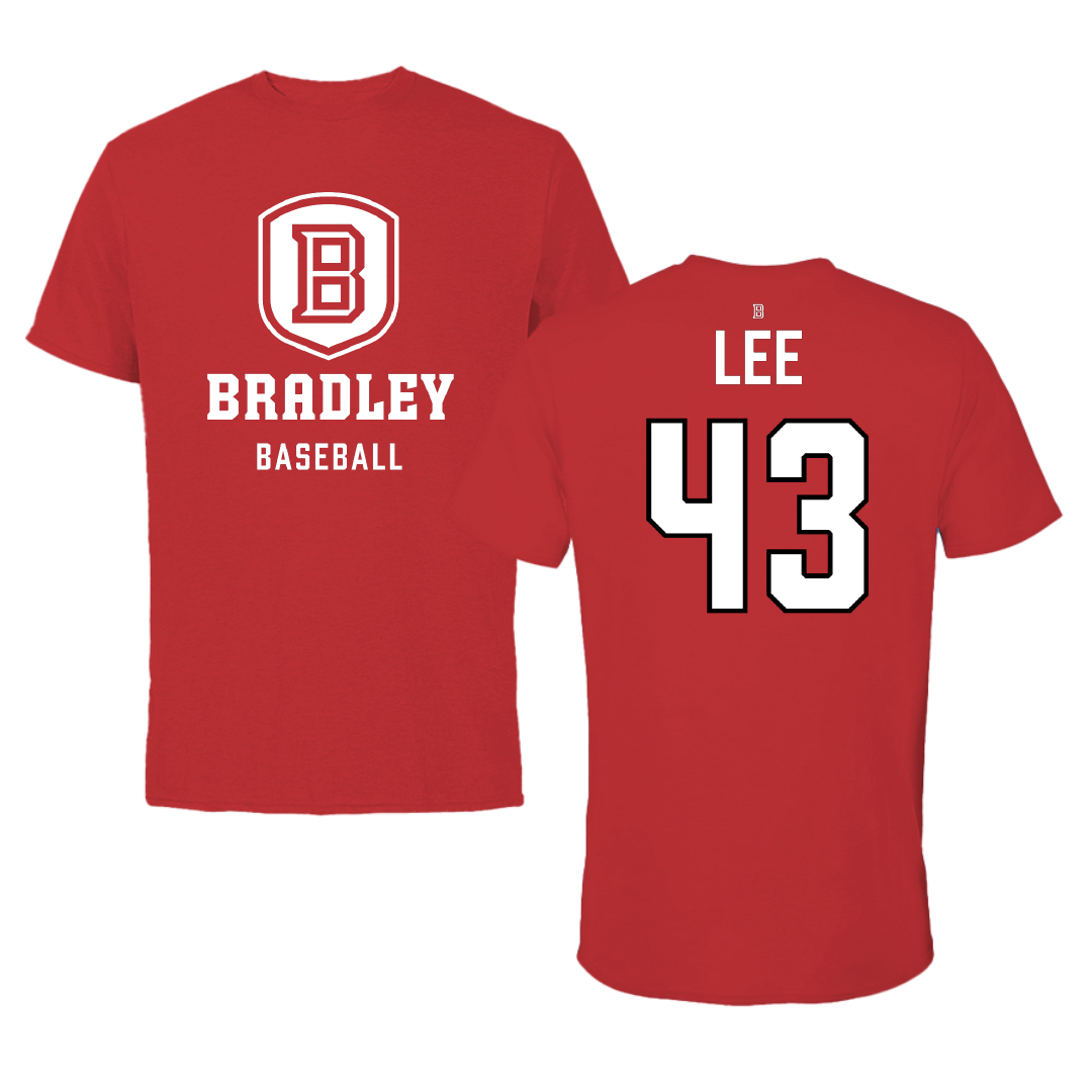 Bradley University Baseball Red Tee - #43 Mason Lee