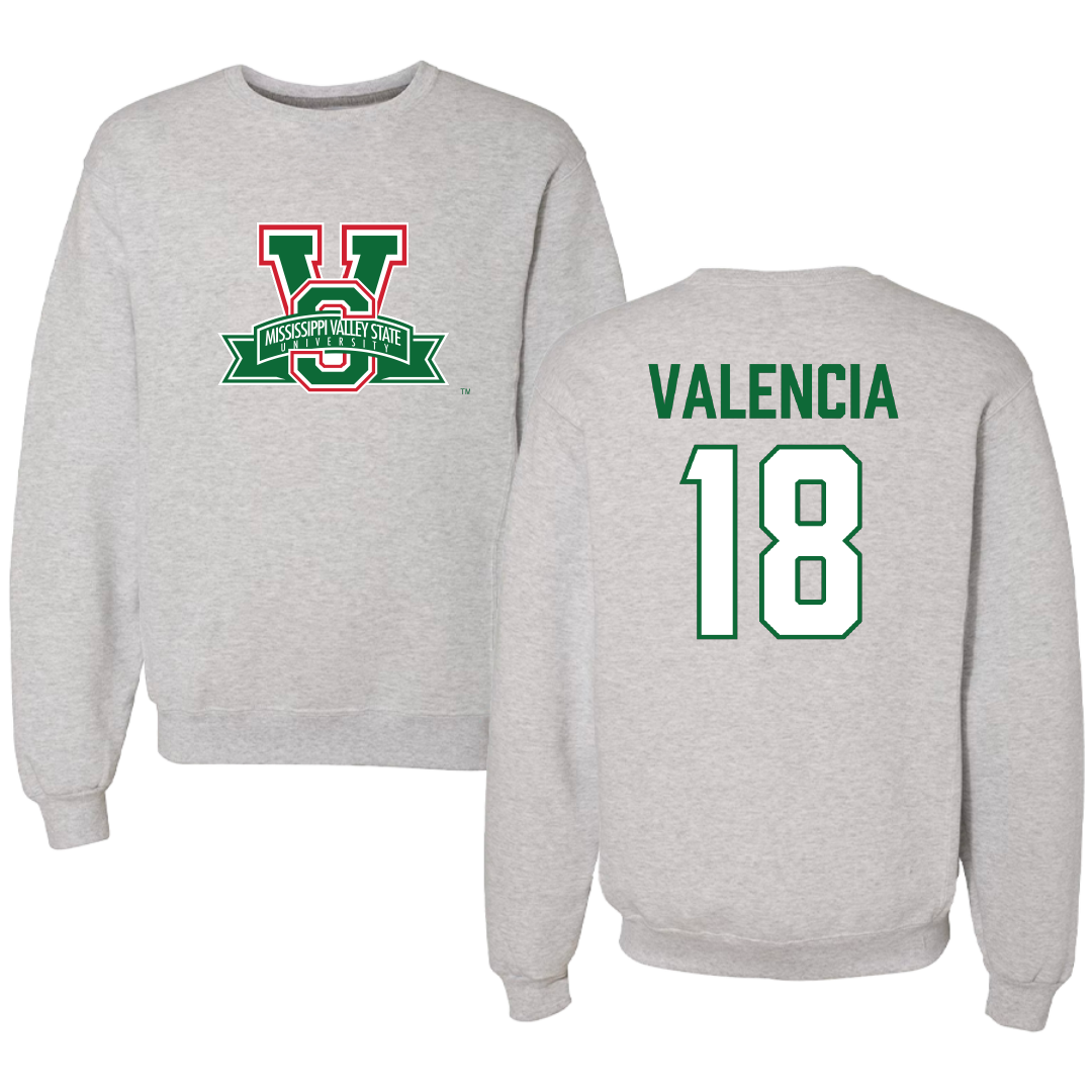 Mississippi Valley State University Baseball Gray Crewneck - #18 Lucas Valencia