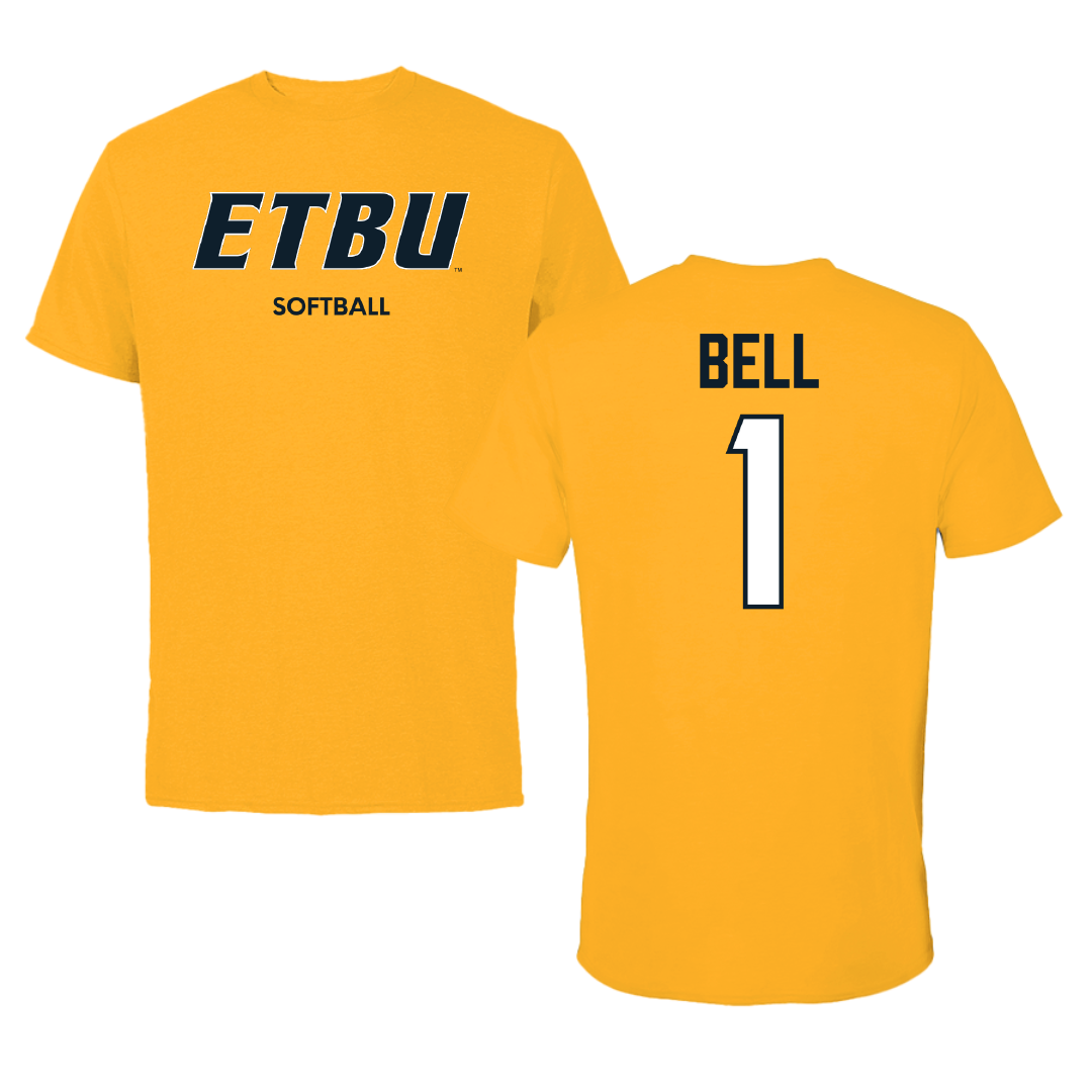 East Texas Baptist University Softball Gold Tee - #1 Emma Bell