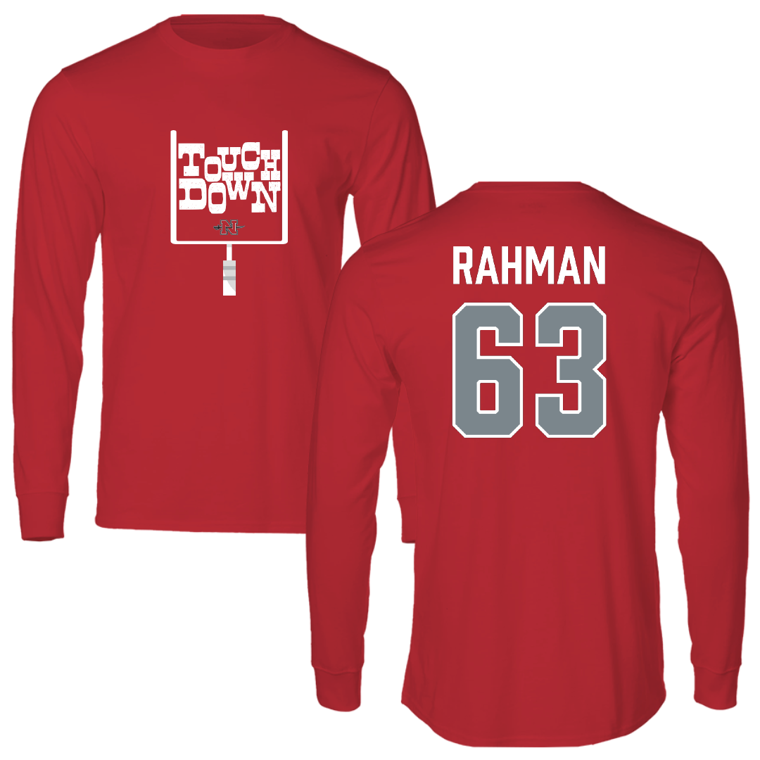 Nicholls State University Football Red Touchdown Long Sleeve - #63 Hamza Rahman