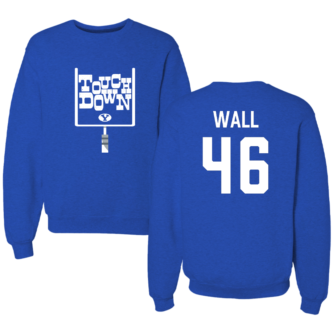 Brigham Young University Football Blue Touchdown Crewneck - #46 Kendal Wall