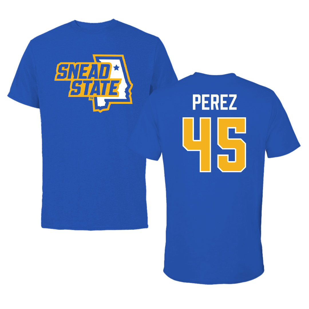 Snead State Community College Baseball Blue State Performance Tee - #45 Carson Perez