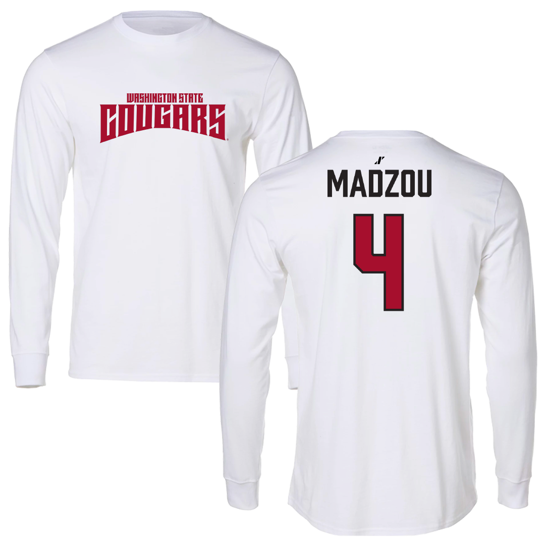 Washington State University Basketball (M) White Classic Performance Long Sleeve - #4 Brunel Madzou