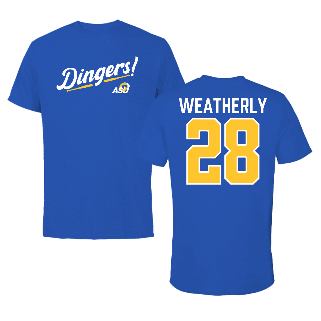 Angelo State University Baseball Blue Dingers Performance Tee - #28 Jaxon Weatherly