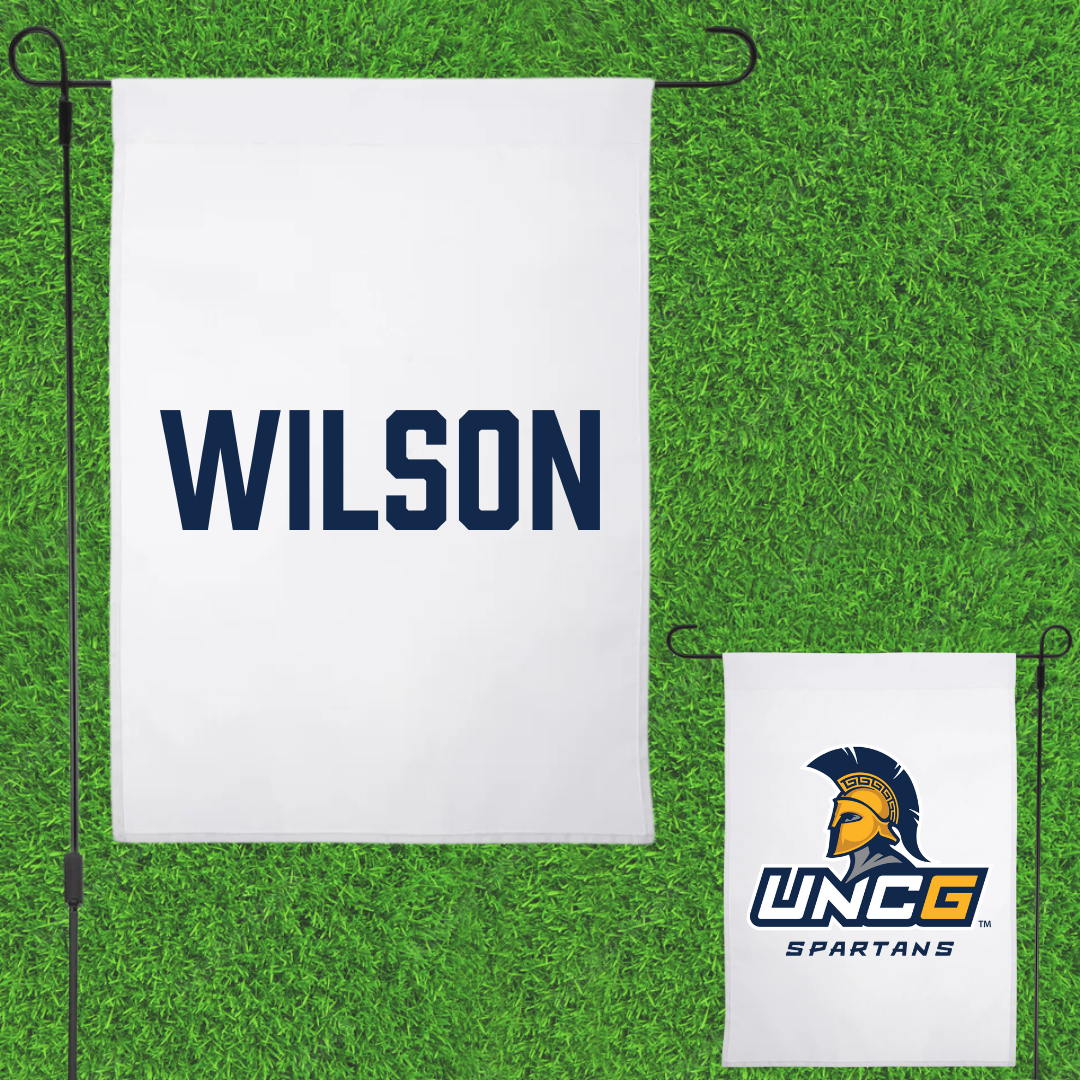 UNC Greensboro TF and XC White Garden Flag - Peyton Wilson