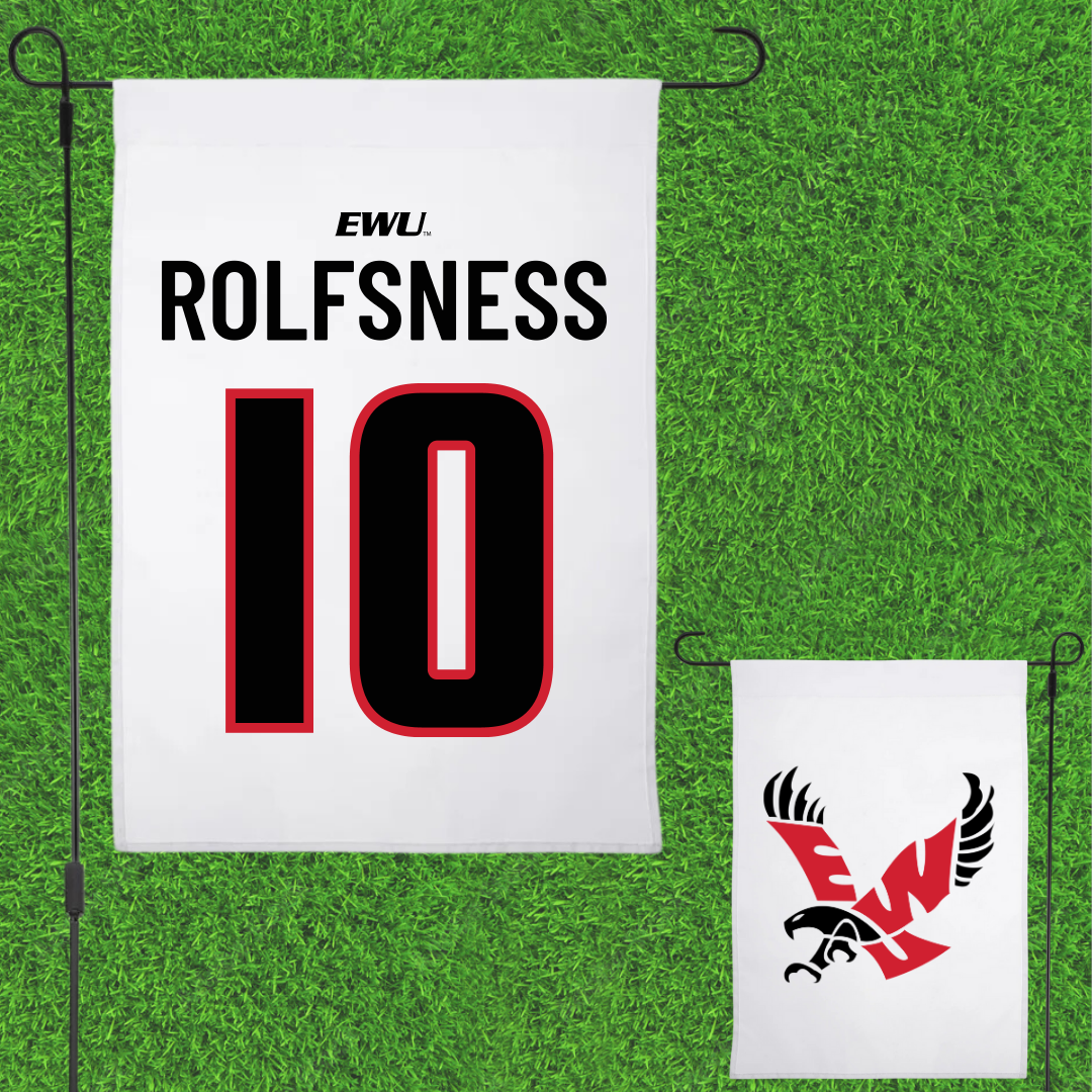 Eastern Washington University Football White Garden Flag - #10 Kaden Rolfsness