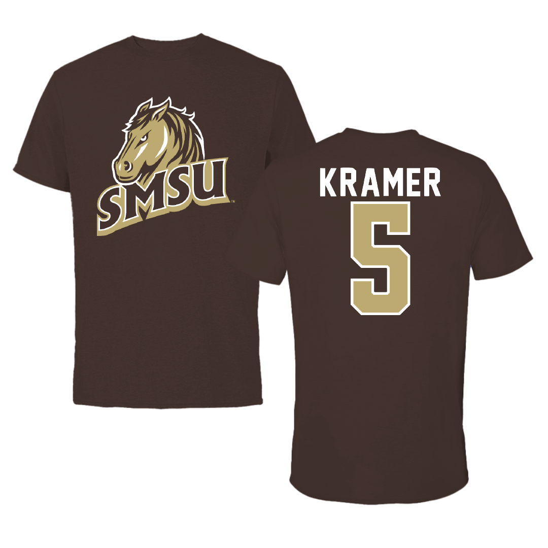Southwest Minnesota State University Basketball Brown Mustangs Tee - #5 Steven Kramer