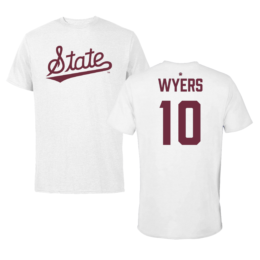 Mississippi State University Baseball White Baseball Performance Tee - #10 Drew Wyers