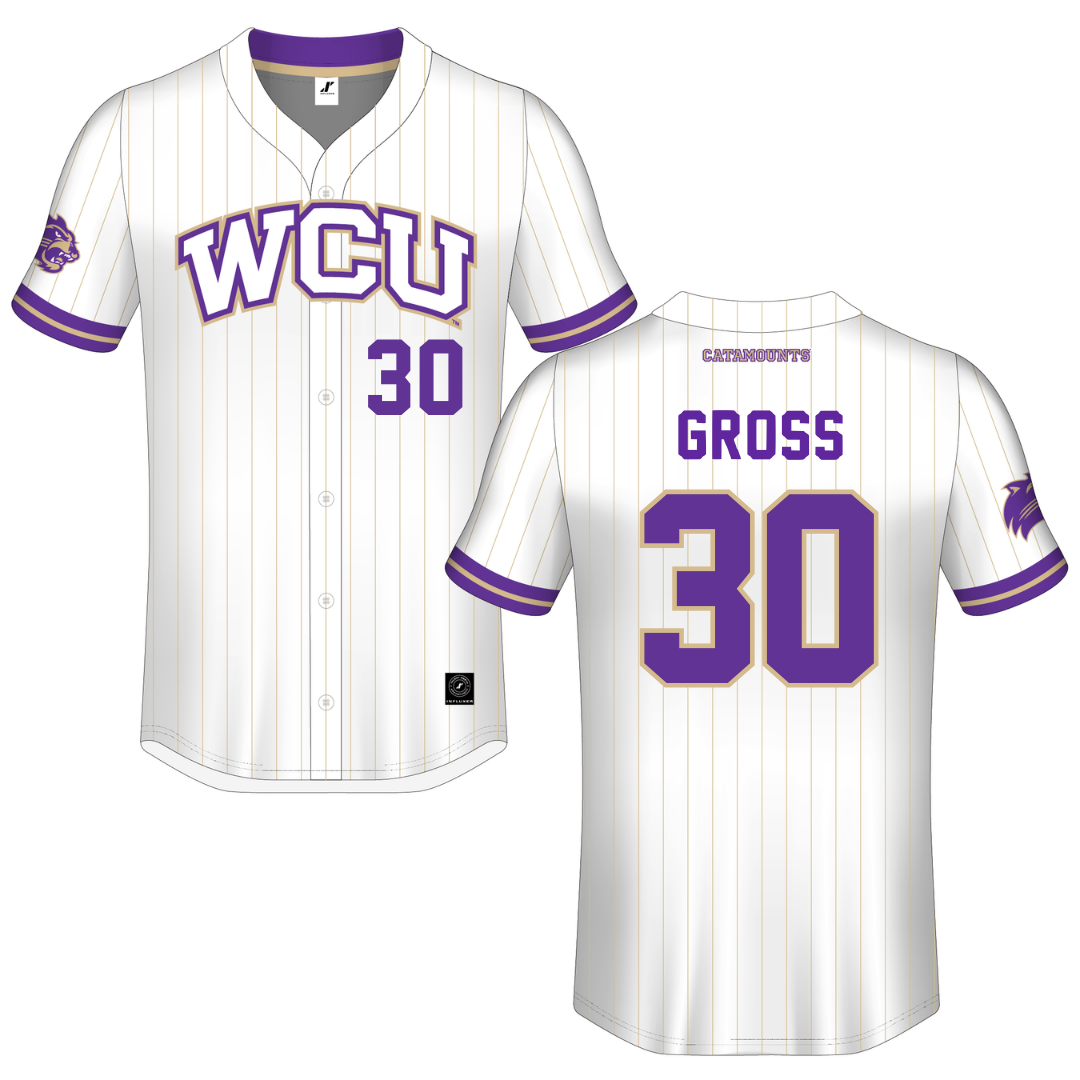 Western Carolina University White Pinstripe Button-Down Jersey - #30 Turner Gross