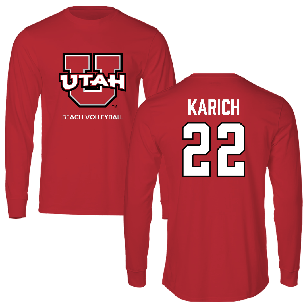 University of Utah Beach Volleyball Red Utes Long Sleeve - #22 Abby Karich