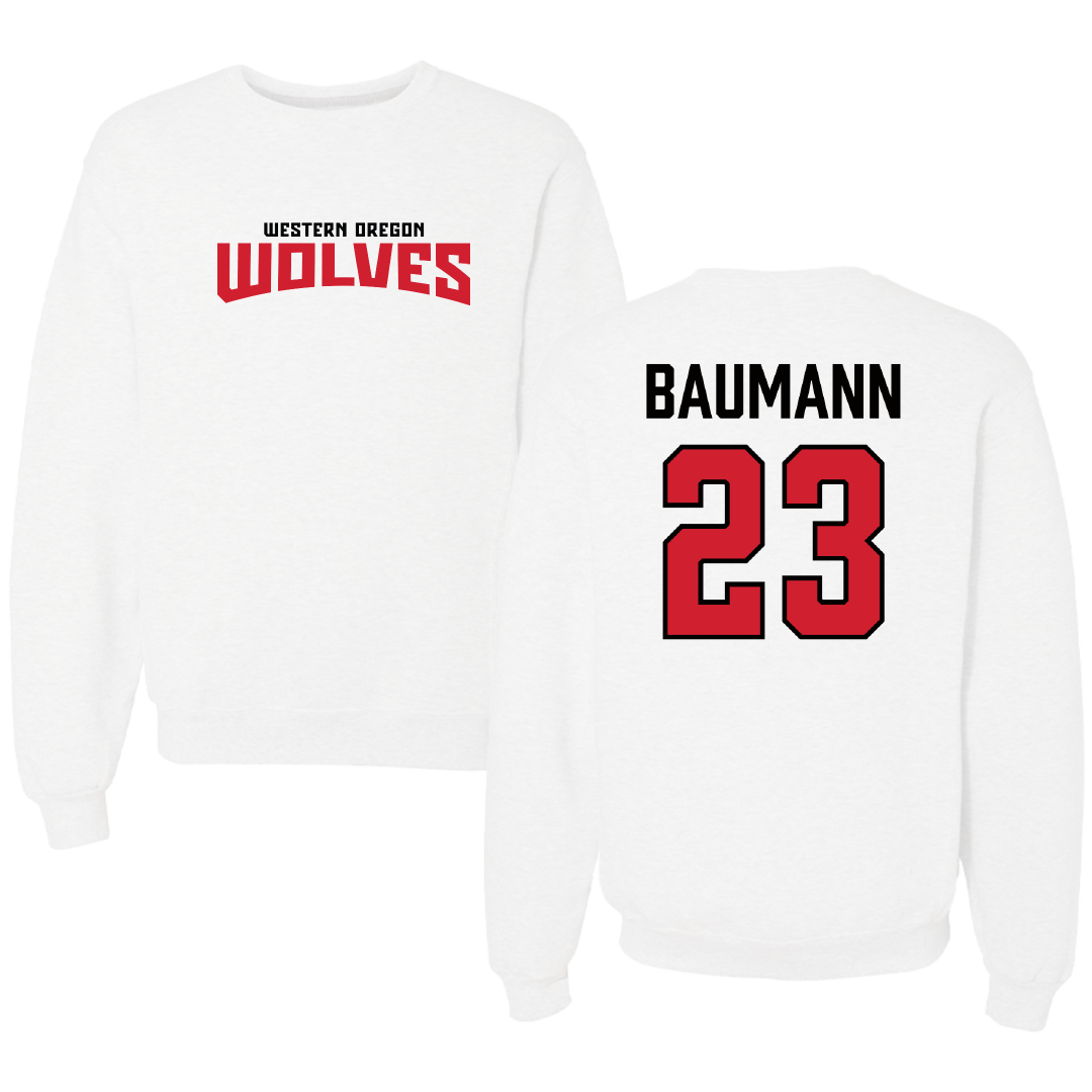 Western Oregon University Basketball (M) White Classic Crewneck - #23 Parker Baumann