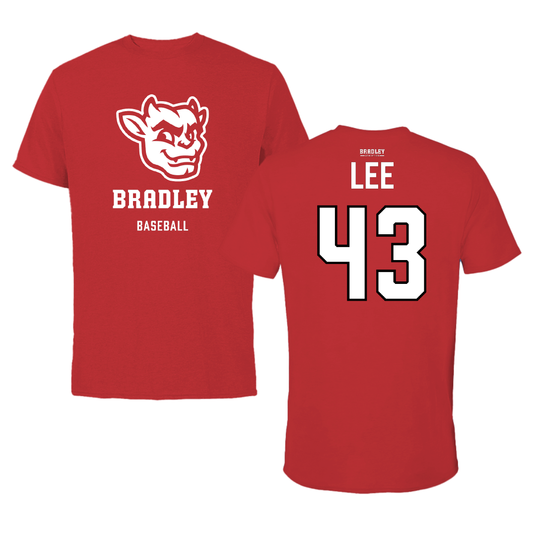 Bradley University Baseball Red Mascot Performance Tee - #43 Mason Lee