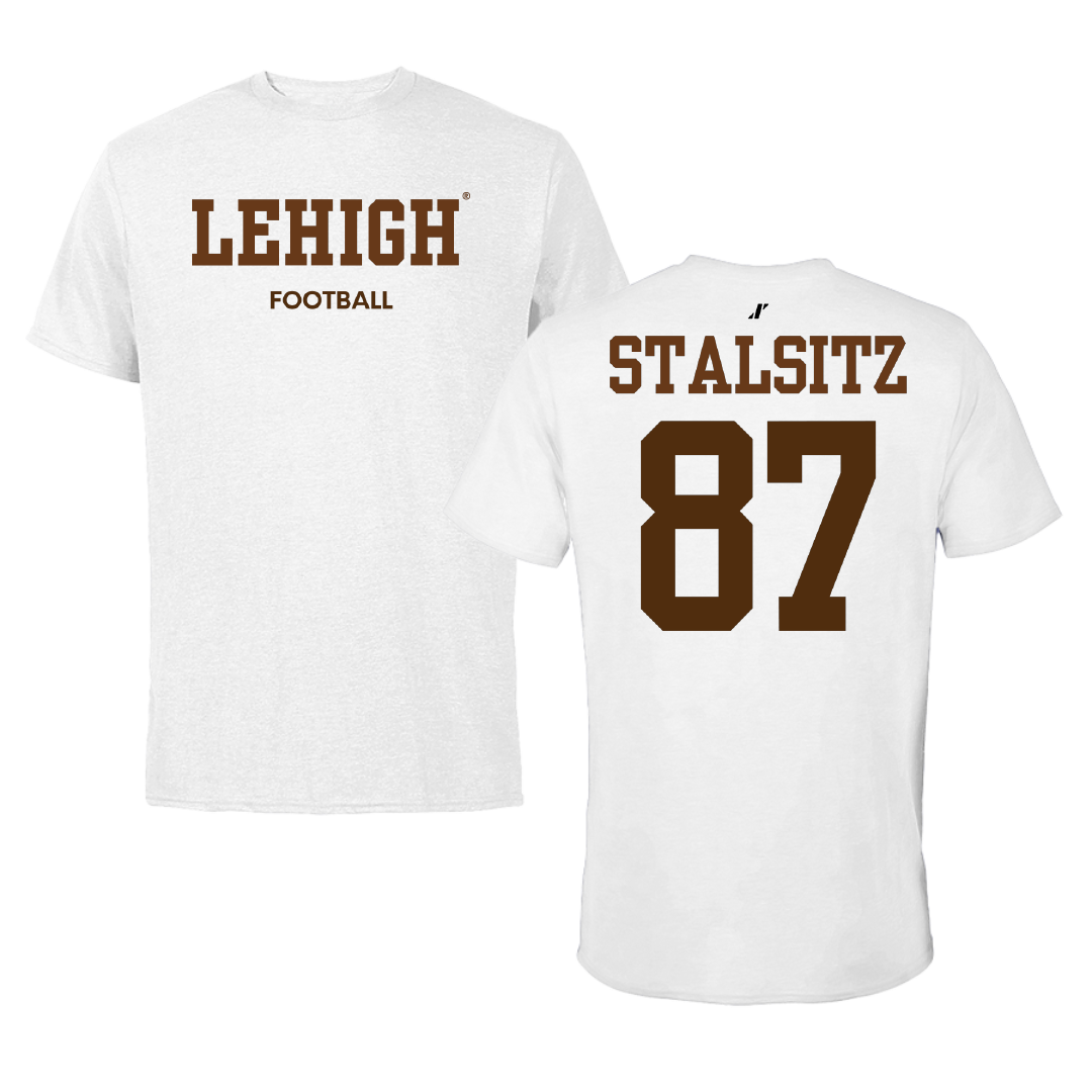Lehigh University Football White Performance Tee - #87 Jake Stalsitz