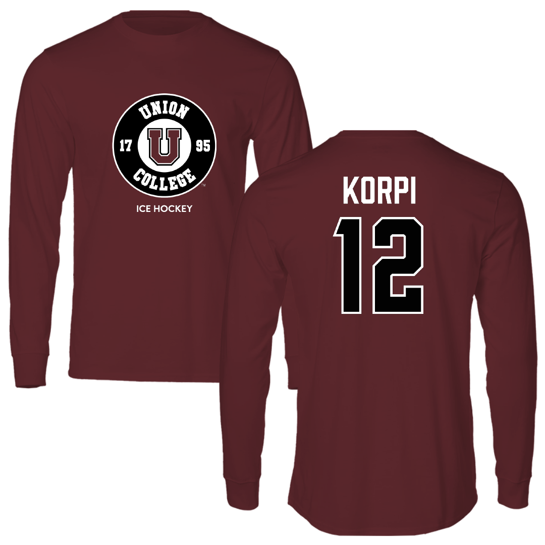 Union College Ice Hockey (M) Maroon Performance Long Sleeve - #12 Carter Korpi