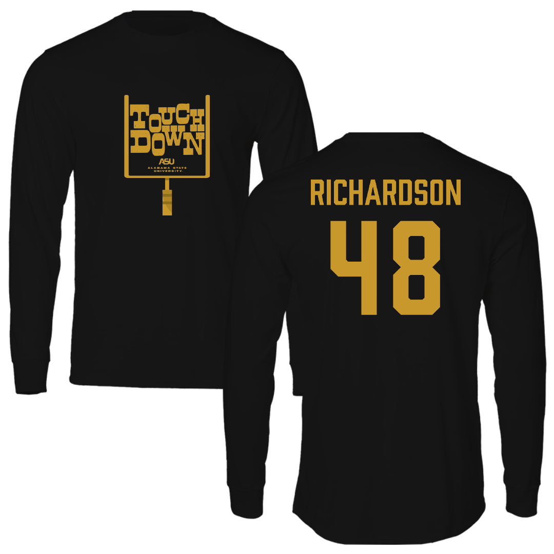 Alabama State University Football Black Touchdown Performance Long Sleeve - #48 Myles Richardson