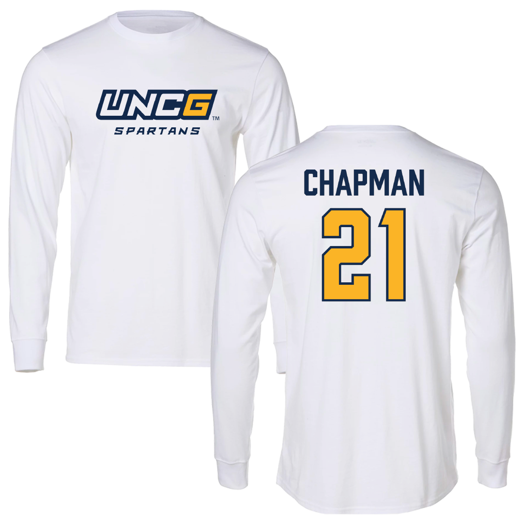 UNC Greensboro Baseball White Performance Long Sleeve - #21 Noah Chapman