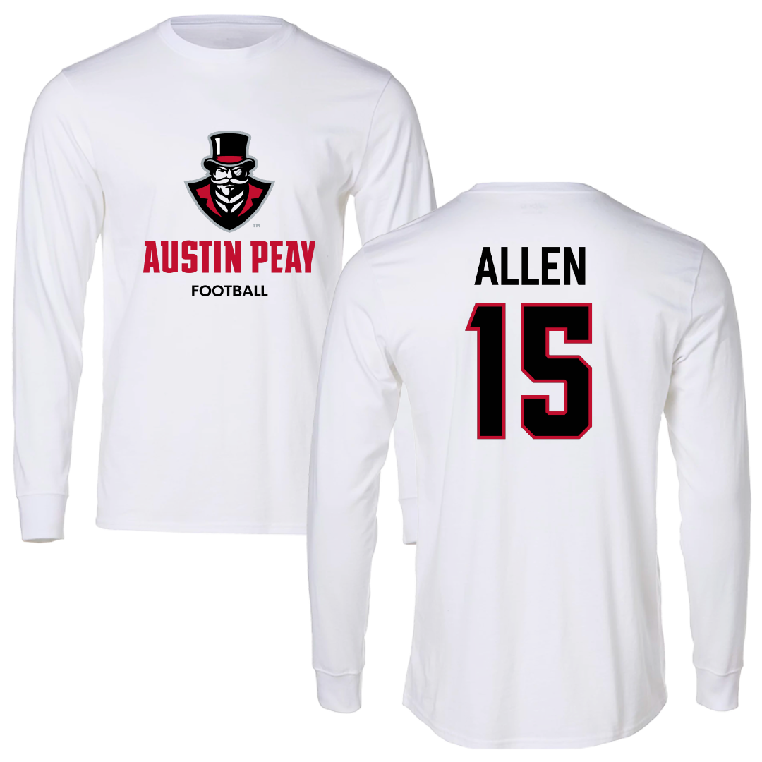 Austin Peay State University Football White Performance Long Sleeve - #15 Chase Allen