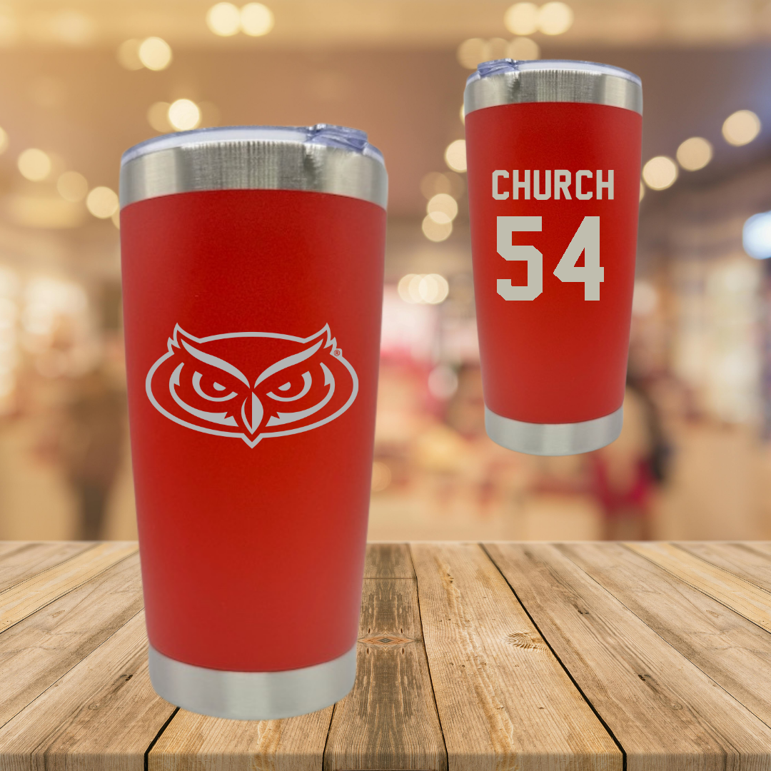 Florida Atlantic University Football Red Stainless Steel Tumbler - #54 Jordan Church