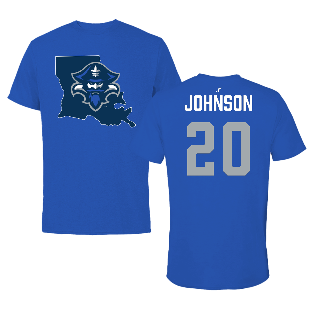 University of New Orleans Basketball Blue State Performance Tee - #20 Logan Johnson