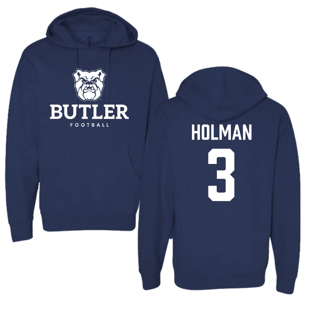 Butler University Football Navy Hoodie - #3 Dev Holman