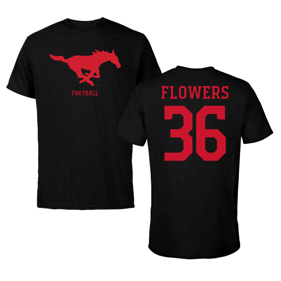 Southern Methodist University Football Black Tee - #36 Braeden Flowers