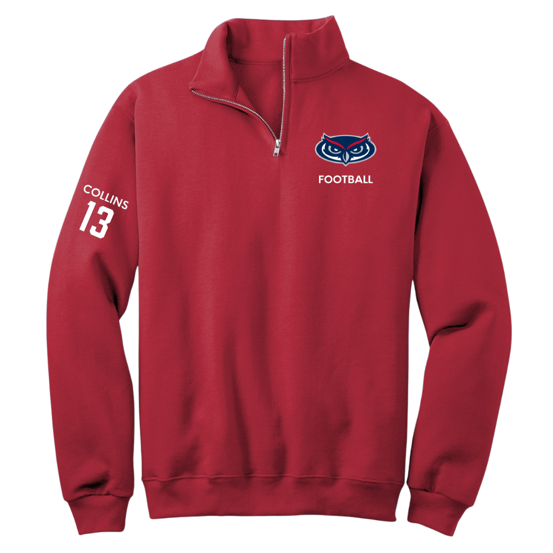 Florida Atlantic University Football Red Quarter-Zip - #13 Martavious Collins