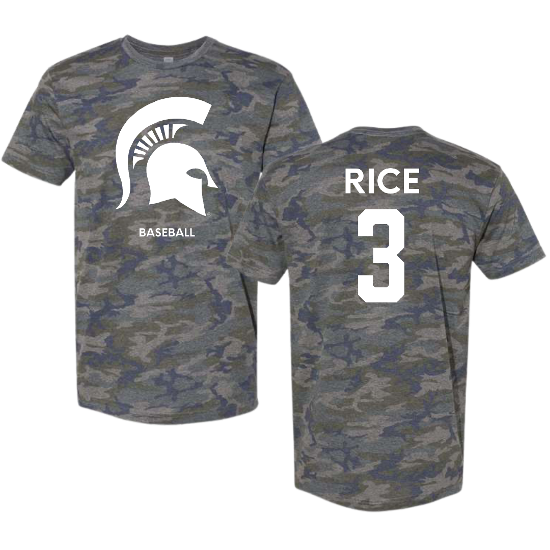Michigan State University Baseball Vintage Camo Tee - #3 Trent Rice