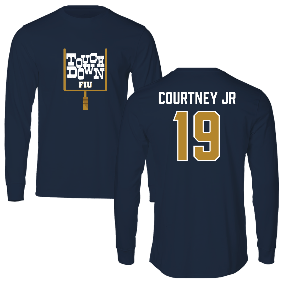 Florida International University Football Navy Touchdown Performance Long Sleeve - #19 Percy Courtney Jr