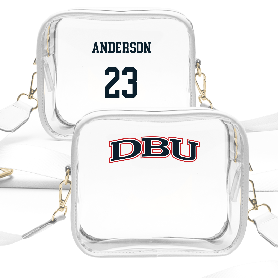 Dallas Baptist University Volleyball (W) White Clear Stadium Bag - #23 Blue Anderson