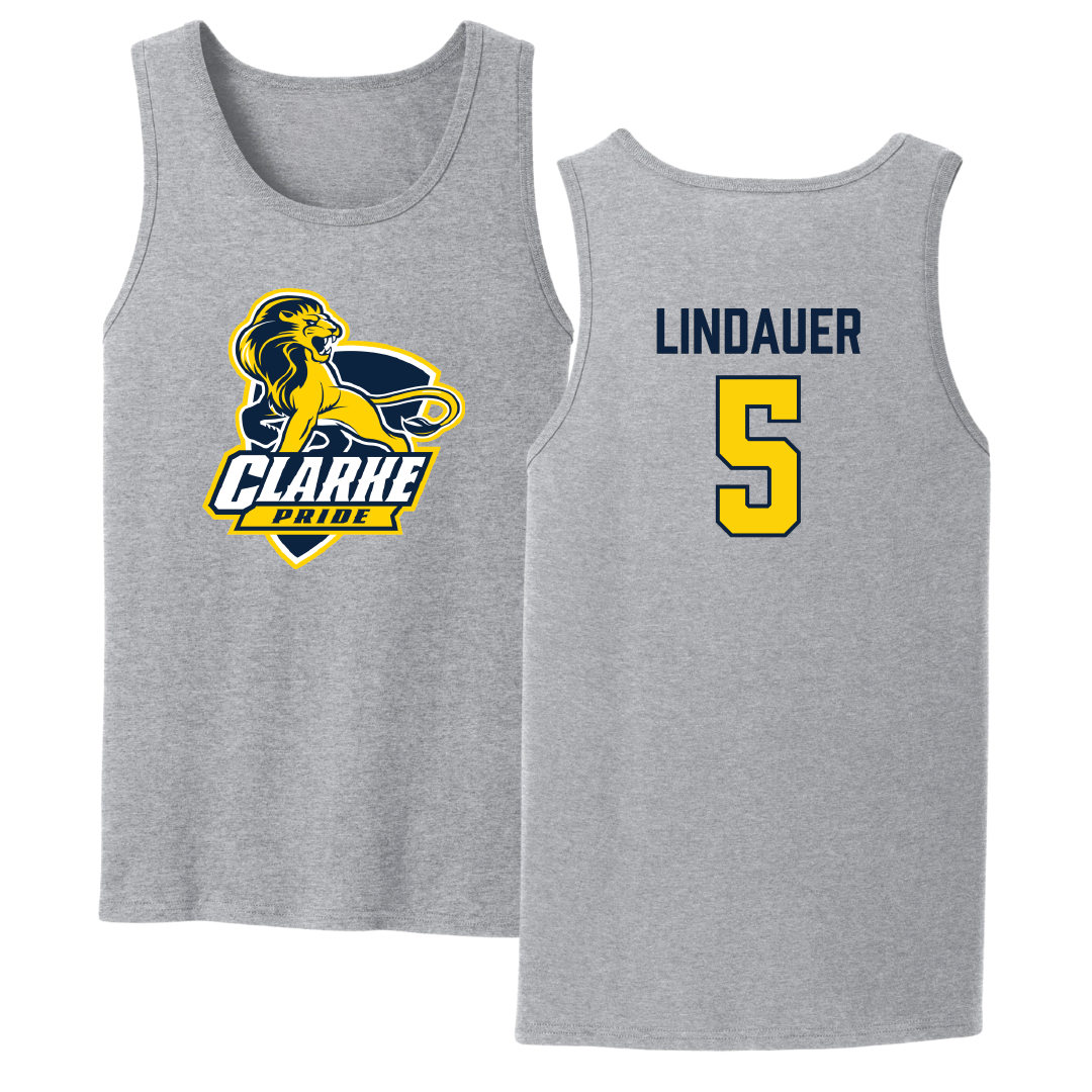 Clarke University Basketball Sport Gray Tank Top - #5 Carson Lindauer