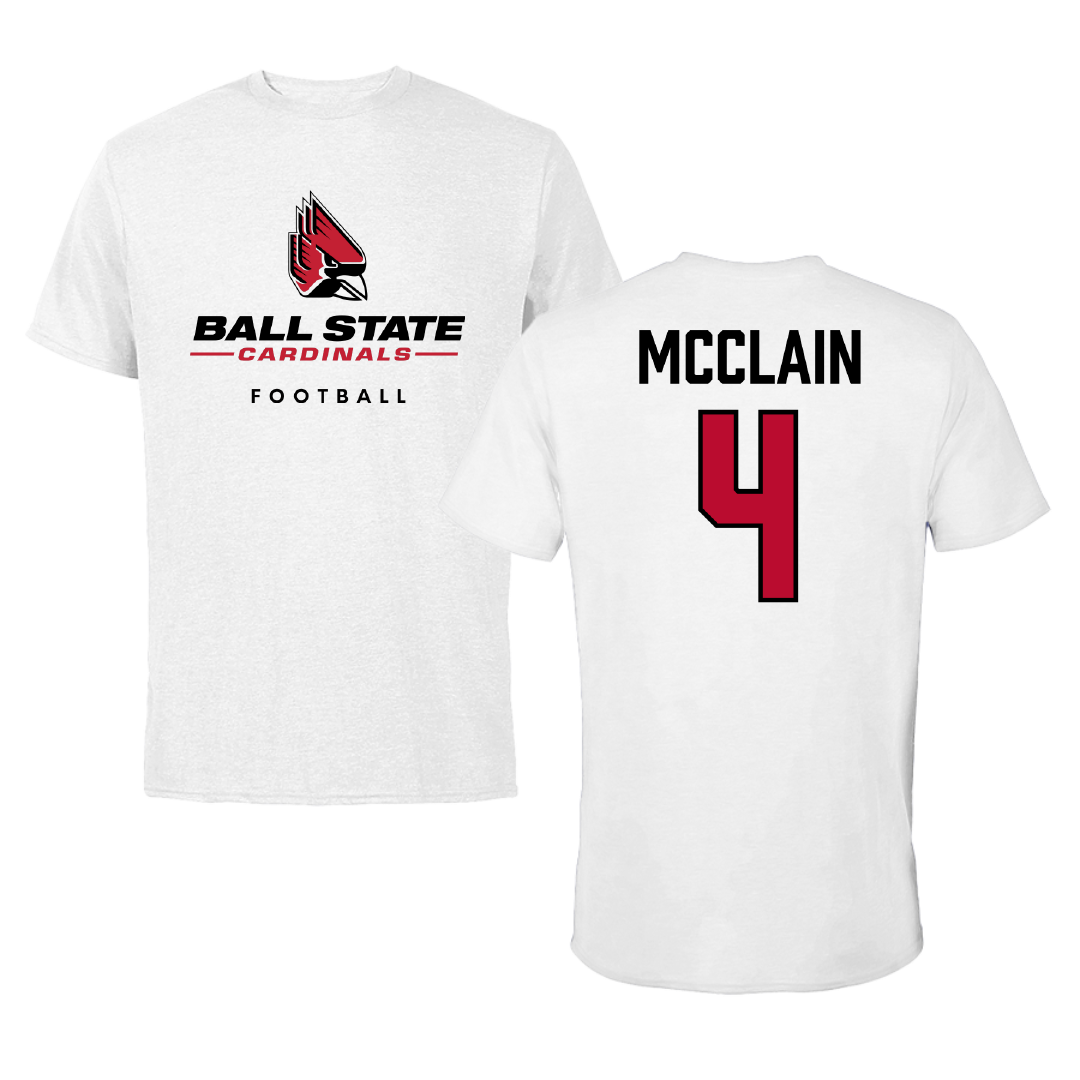 Ball State University Football White Performance Tee - #4 Eric McClain
