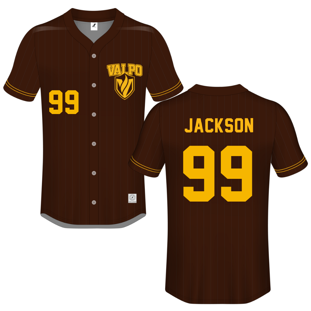 Valparaiso University Brown Pinstripe Button-Down Jersey - #99 Marissa Jackson