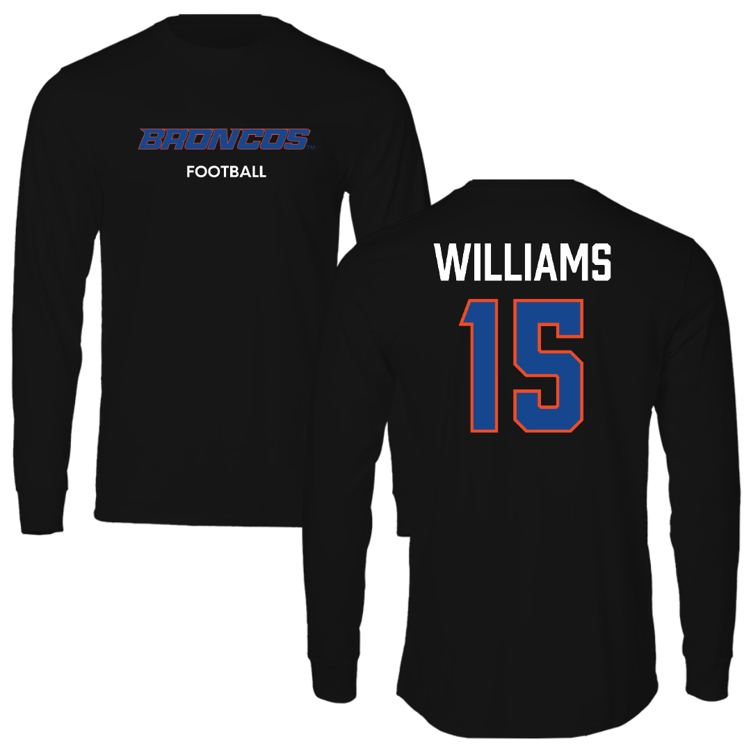 Boise State University Football Black Performance Long Sleeve - #15 Malakai Williams