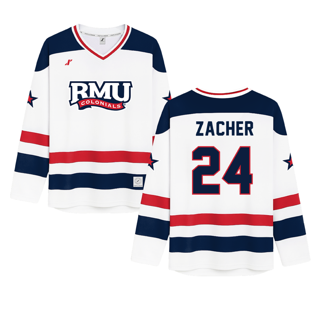 Robert Morris University White Hockey Jersey - #24 Walter Zacher