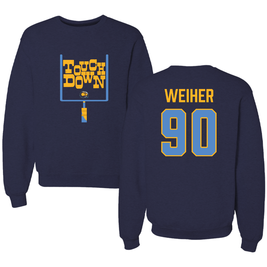 Fort Lewis College Football Navy Touchdown Crewneck - #90 Blake Weiher
