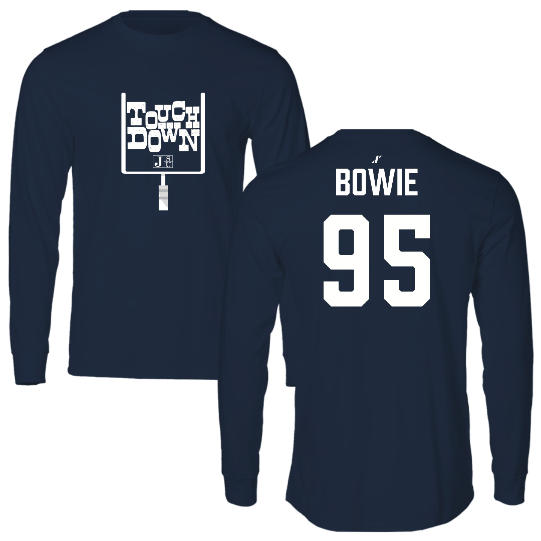 Jackson State University Football Navy Touchdown Performance Long Sleeve - #95 Kazarius Bowie