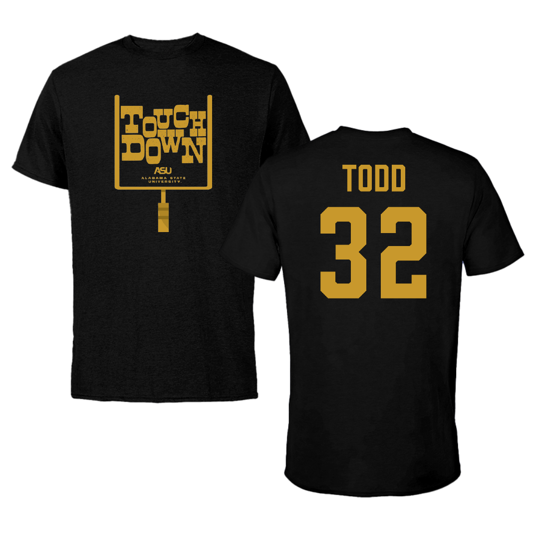 Alabama State University Football Black Touchdown Tee - #32 Azariel Todd