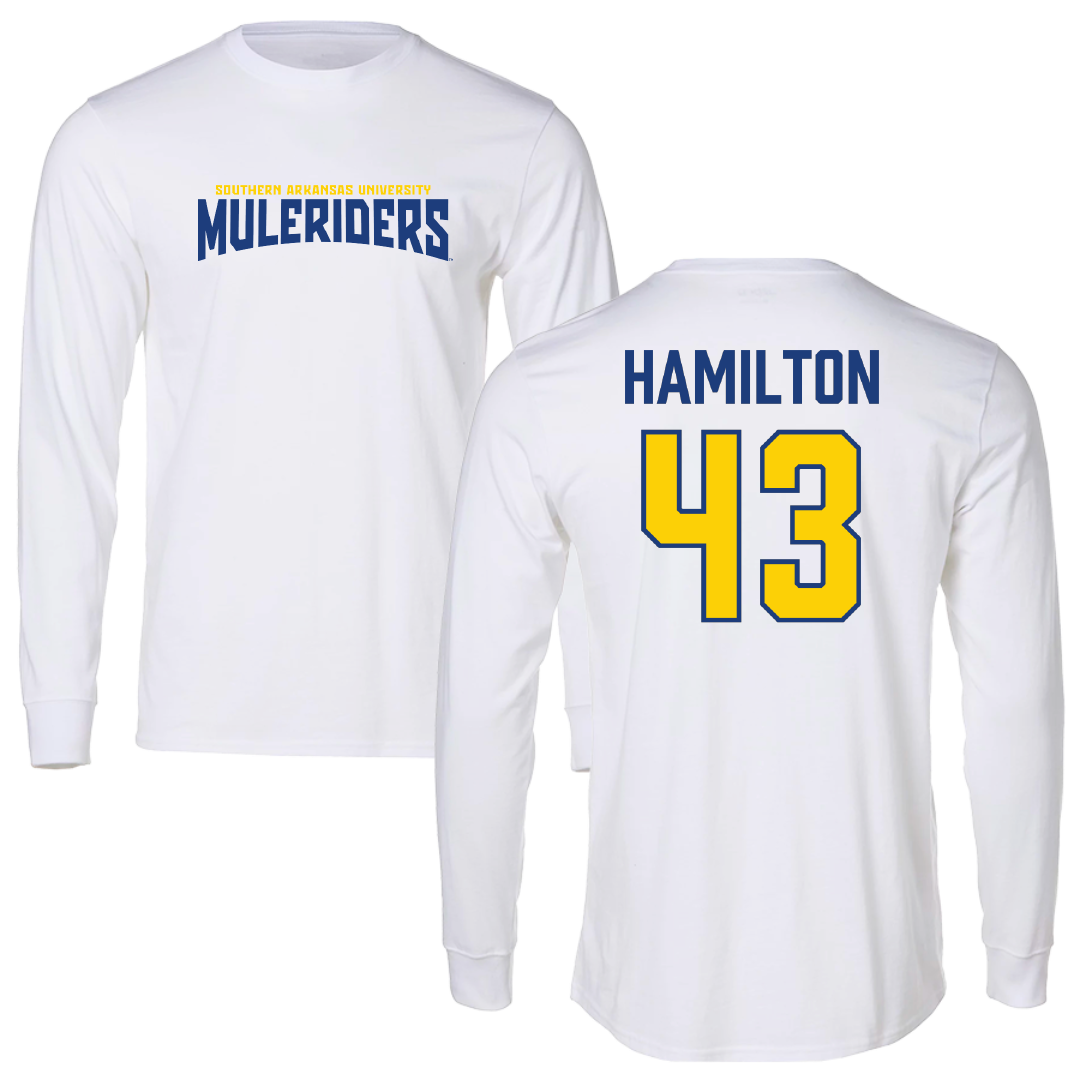 Southern Arkansas University Football White Classic Performance Long Sleeve - #43 Brenton Hamilton