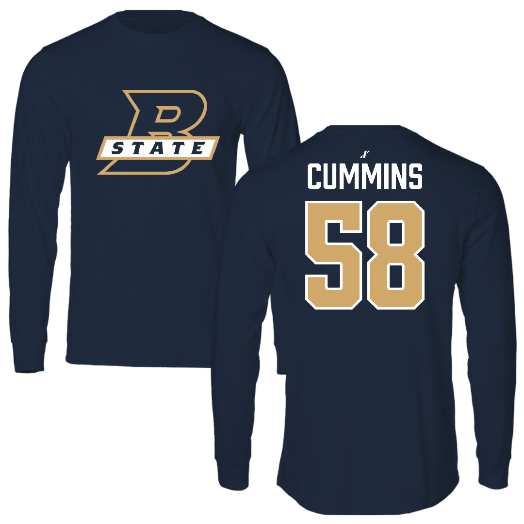 Bluefield State University Football Navy Performance Long Sleeve - #58 Michael Cummins