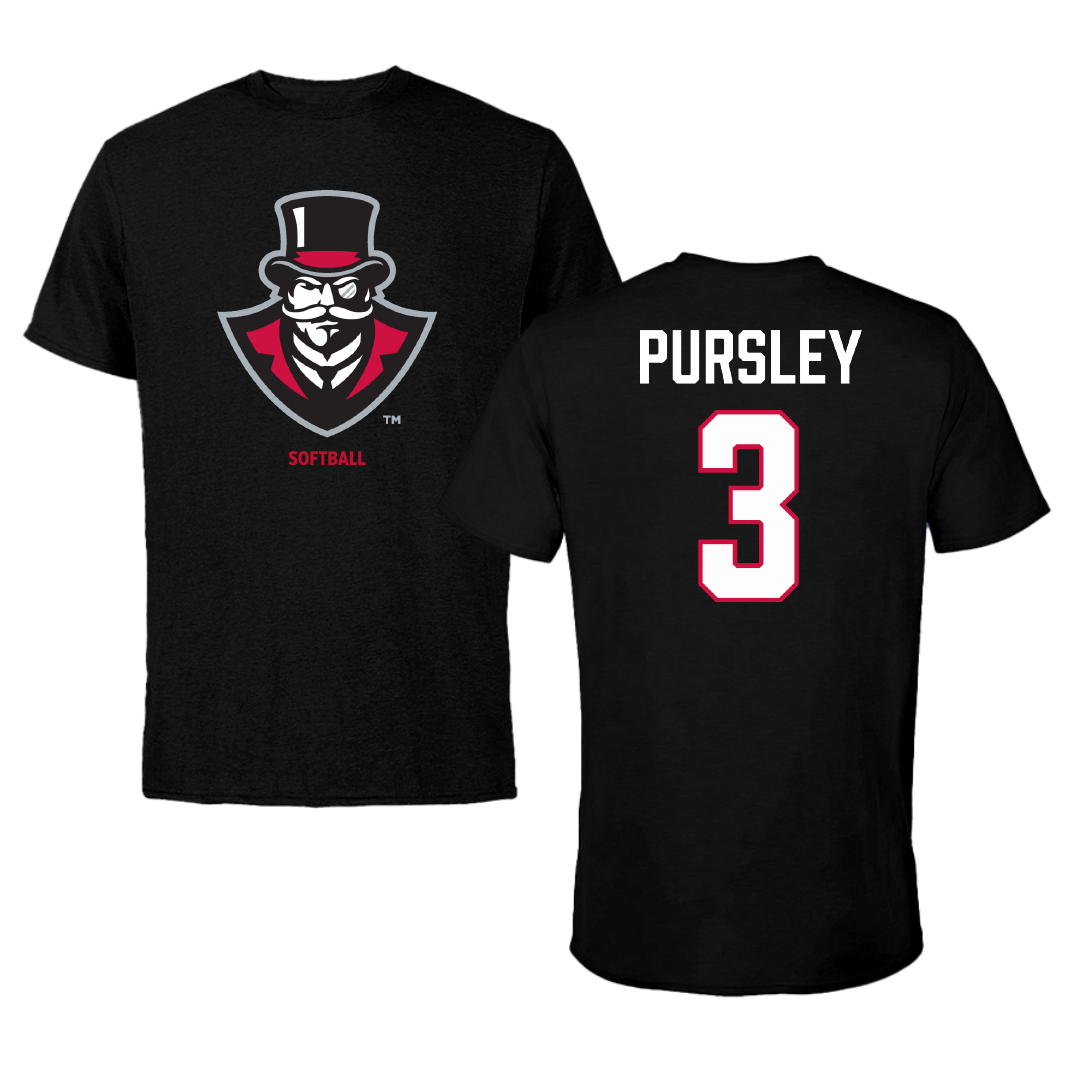 Austin Peay State University Softball Black Tee - #3 Charley Pursley