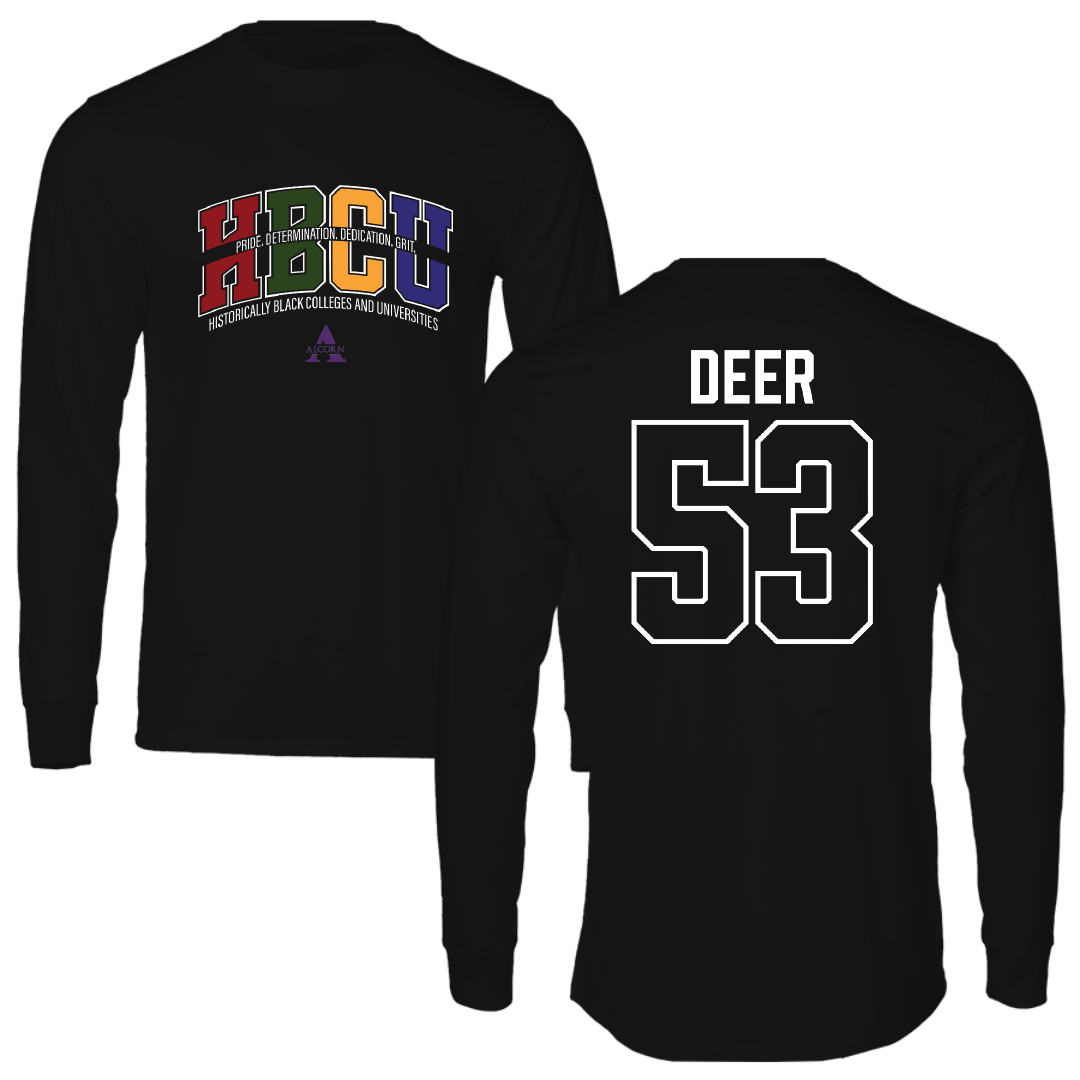Alcorn State University Football Black HBCU Performance Long Sleeve - #53 Tait Deer