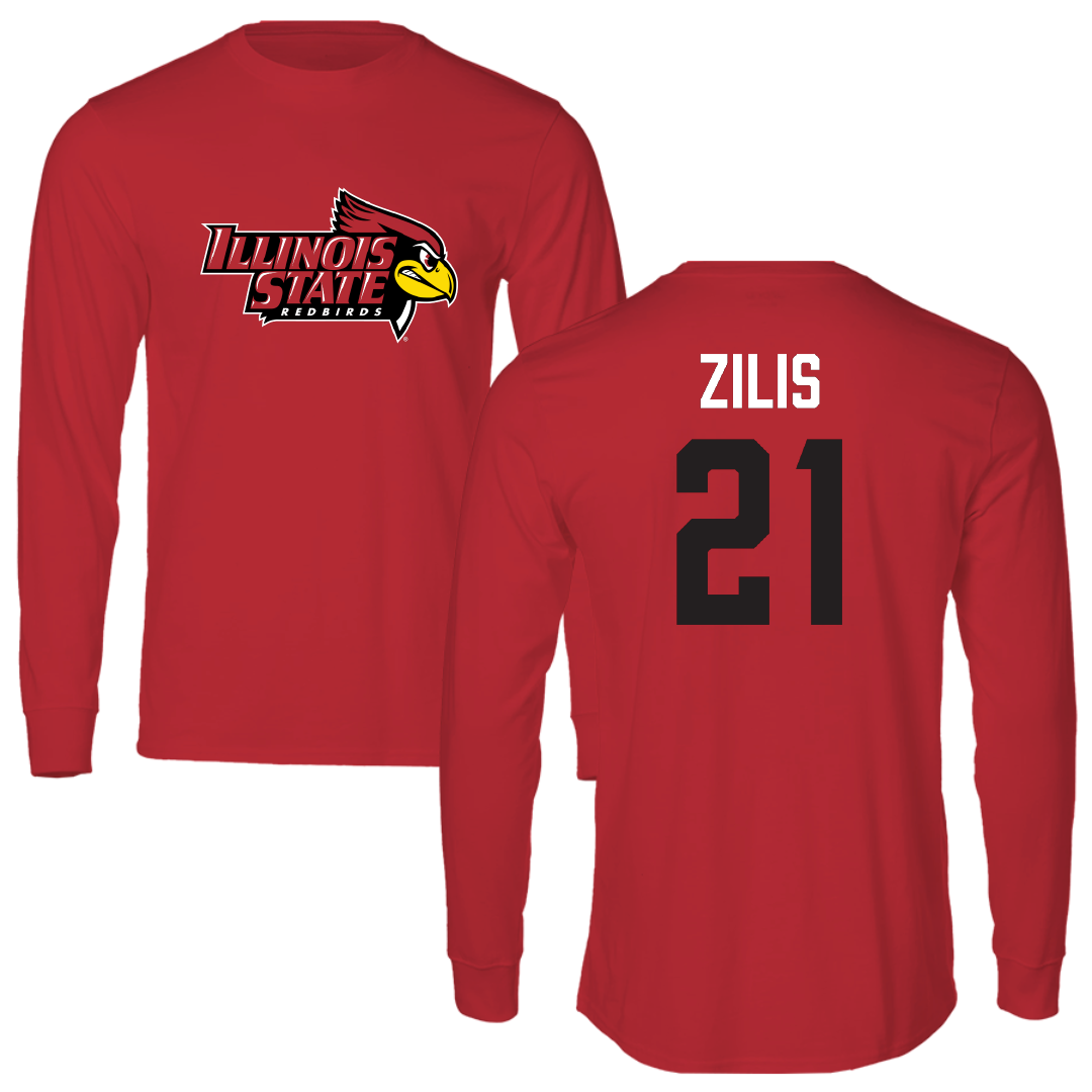 Illinois State University Baseball Red Redbird Performance Long Sleeve - #21 Brayden Zilis