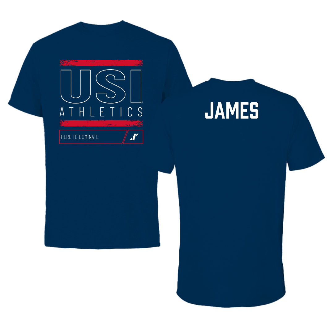 University of Southern Indiana Swimming & Diving Navy Dominate Tee - Cameron James